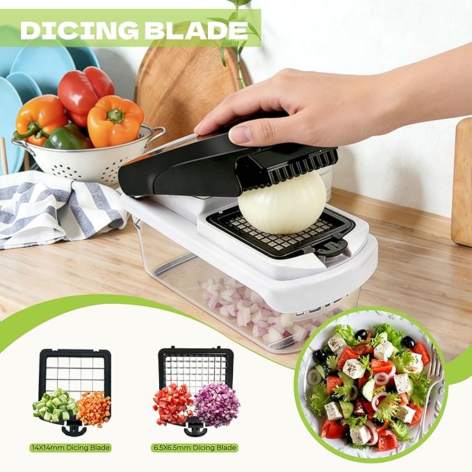 17 in 1 Vegetable Chopper, Multifunctional Food Chopper with Container, Stainless Steel Blades, Onion Chopper, Salad Slicer, Dicer, Spiralizer, Kitchen Gadgets with Cut-Resistant Gloves, BPA-Free