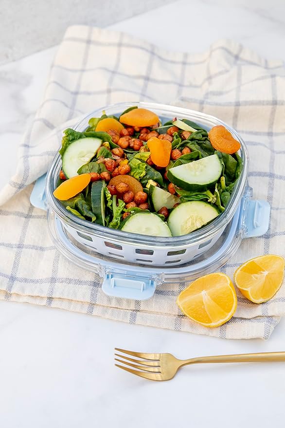Ello DuraGlass Food Storage Glass Lunch Bowl Container - Meal Prep Container with Silicone Sleeve and Airtight Lid, 5 Cup, Blue