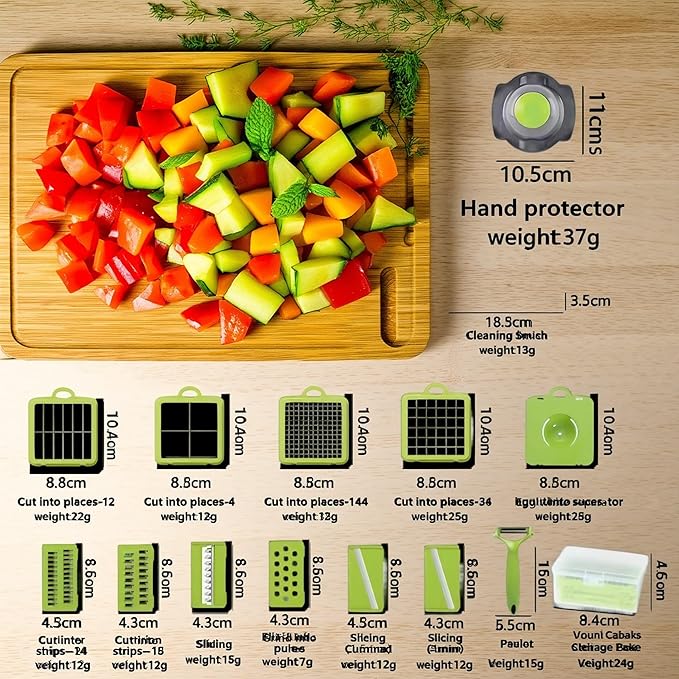 28pcs Ultimate Vegetable Chopper Set - Multifunctional Manual Food Processor with Container, Hand Guard & Blades for Quick Slicing, [Replacement] (Blades)