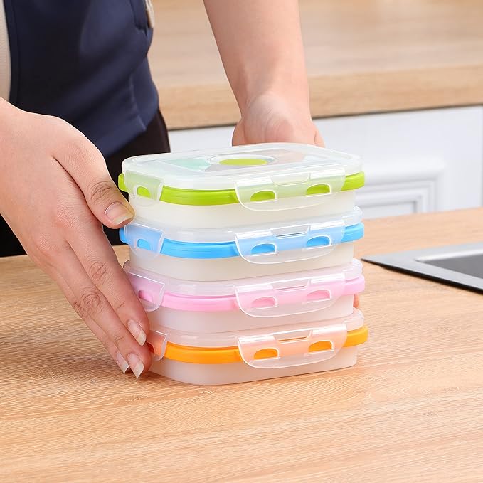 ECOBERI Collapsible Food Storage Containers, Silicone Small 4 Piece 12 oz Set, BPA-Free Food Storage with Airtight Lids, Space-Saving Lunch Containers, Freezer and Dishwasher Safe