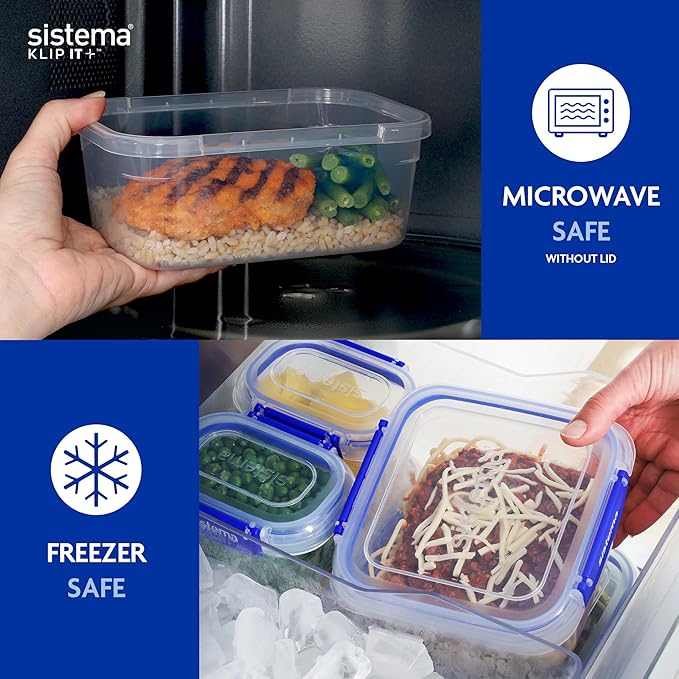 Sistema KLIP IT+ 3.35L Rectangle Food Storage Containers (3-Pack), Stackable & Airtight Food Boxes with Lids, Dishwasher, Freezer, & Microwave-Safe, BPA-Free, School Lunch Boxes