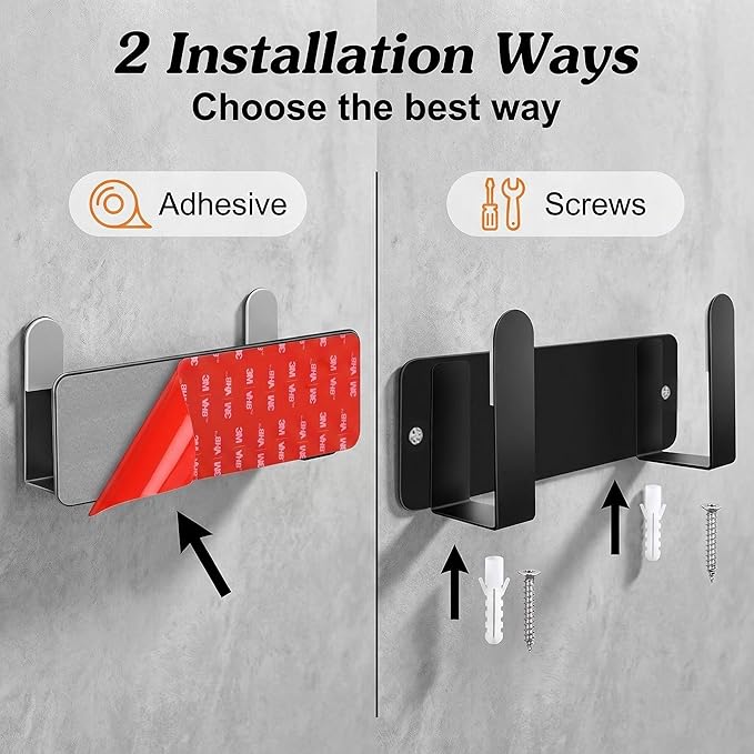 Pot Lid Rack, Wall Mounted 304 Stainless Steel Multi-Functional Storage Holder, Fits Cutting Boards, Pot Lids, Bathroom Scales, Self-Adhesive & Screw Mounting(Black, Set of 2)