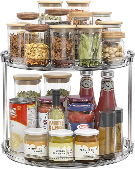 2 Tier Lazy Susan Organizer 12 inch Large Lazy Susan Turntable Rotating Spice