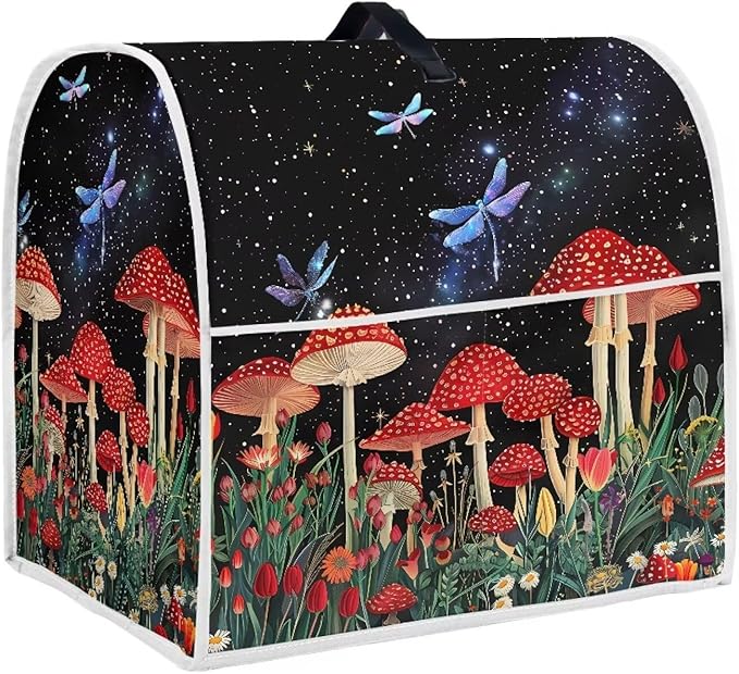 Stand Mixer Cover Mushroom Dragonfly Kitchen Appliance Dust Cover for 6-8 Quart Mixers Machine Washable Food Processor Protector for Kitchen Dining Room Countertop Decor