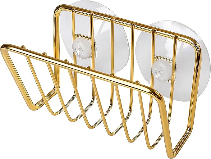 Kitchen Sink Suction Holder for Sponges,Soap,sink strainer, sink stopper.Food Graded Stainless Steel,No Drilling,Wall Mounted Soap Holder Soap Tray Bar Holder for Bathroom & Kitchen,Gold.