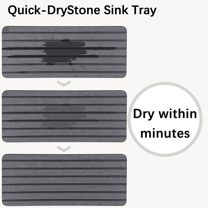 NiuYichee 2 PCS Water Absorbent diatomite Coasters, 10.2" x 4" Water Absorbing Stone Tray for Sink, Stone Drying mat for Kitchen Counter, Stone soap Tray Used for Hand Soaps & toiletries & Plants