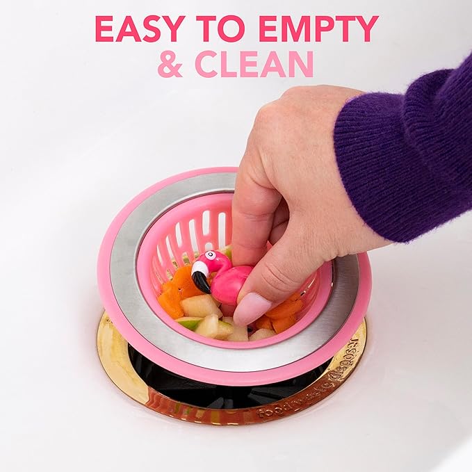 Joie Flamingo Kitchen Sink Strainer Basket, Fits All Standard Sinks, Stainless Steel, Cute Garbage Disposal Drain Cover, 4.5-Inch, Pink Flamingo