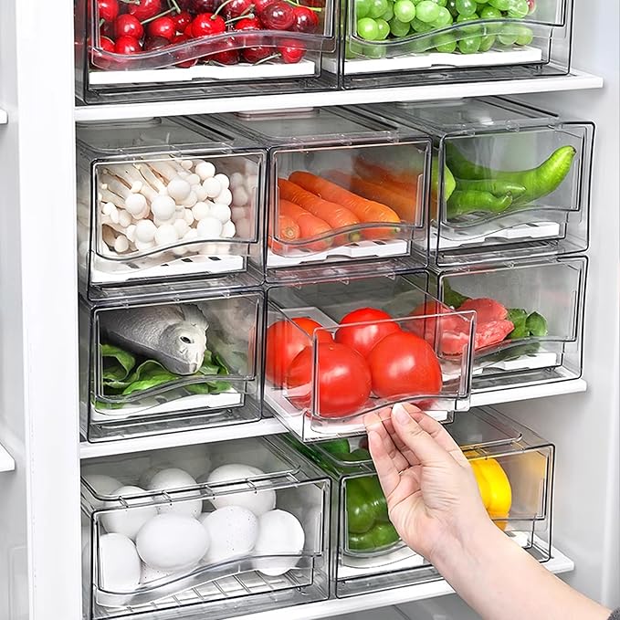 2 Pack Large Capacity Refrigerator Organizer and Storage, Fruit Storage Containers,Stackable Fridge Storage Containers for Drinks, Meat,Vegetable,Produce,Kitchen, Barbecue Shop, Restaurant, BPA-Free
