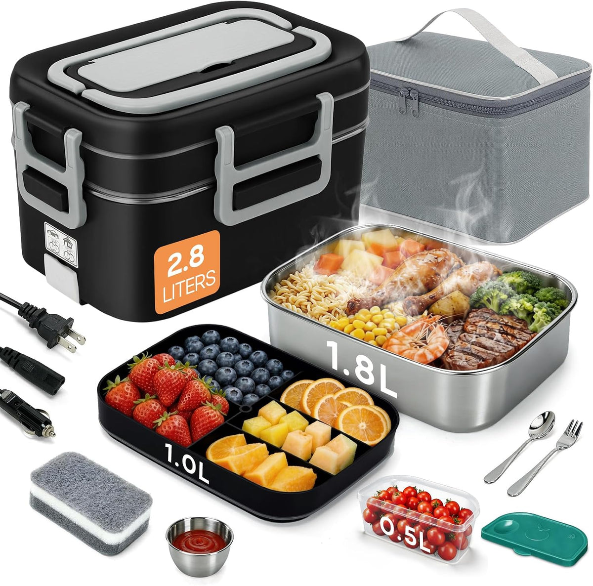 Electric Lunch Box for Adults, 2.8L Double Layer Heated Lunch Box