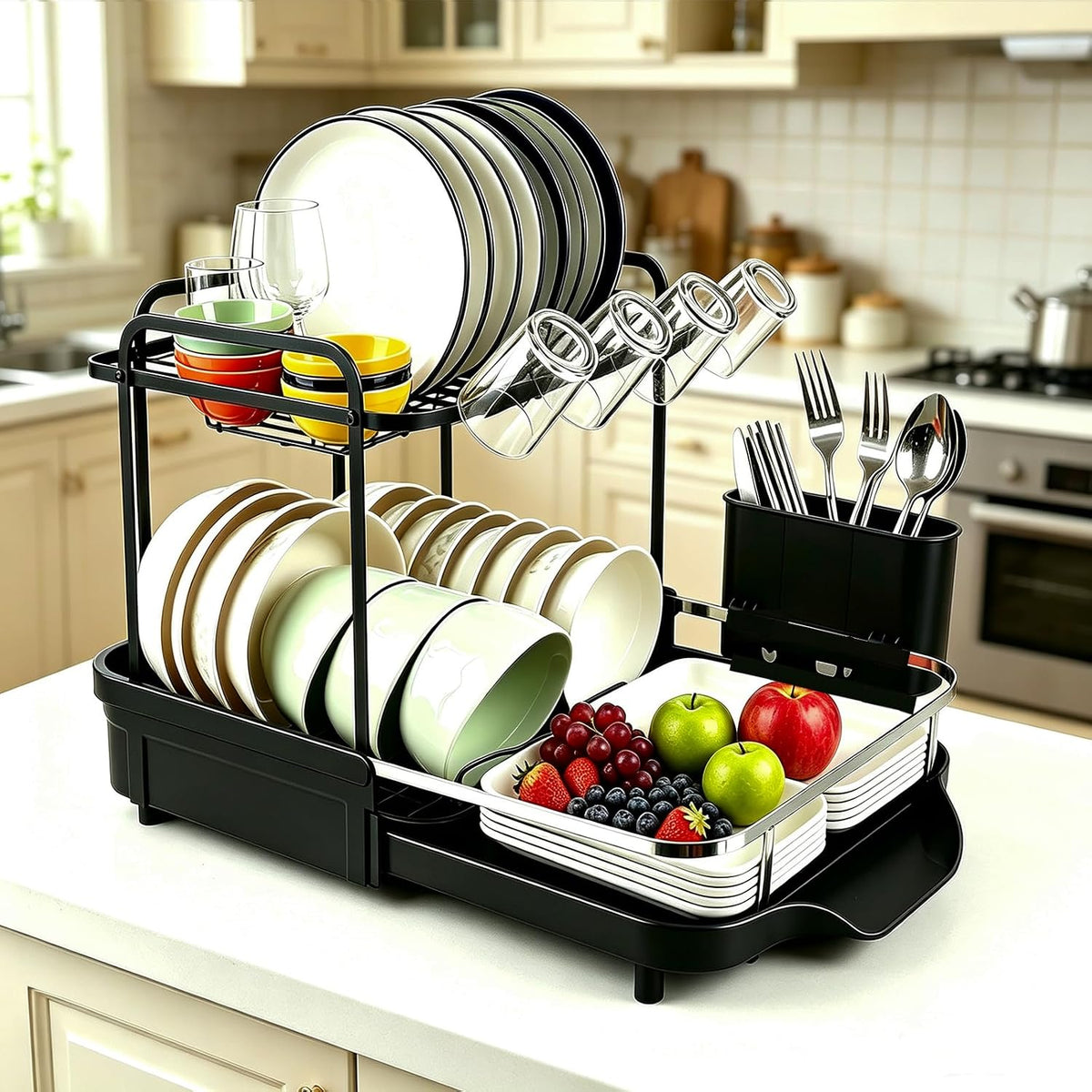 Dish Drying Rack for Kitchen Counter, Large Expandable Dish Drainer