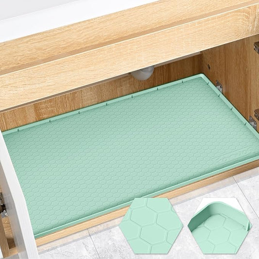 Waterproof Under Sink Mat 28" x 22", Silicone Cabinet Liner, Rubber Protector for Kitchen and Bathroom, Keeps Cabinets Clean, Dry, and Organized (Mint Green)