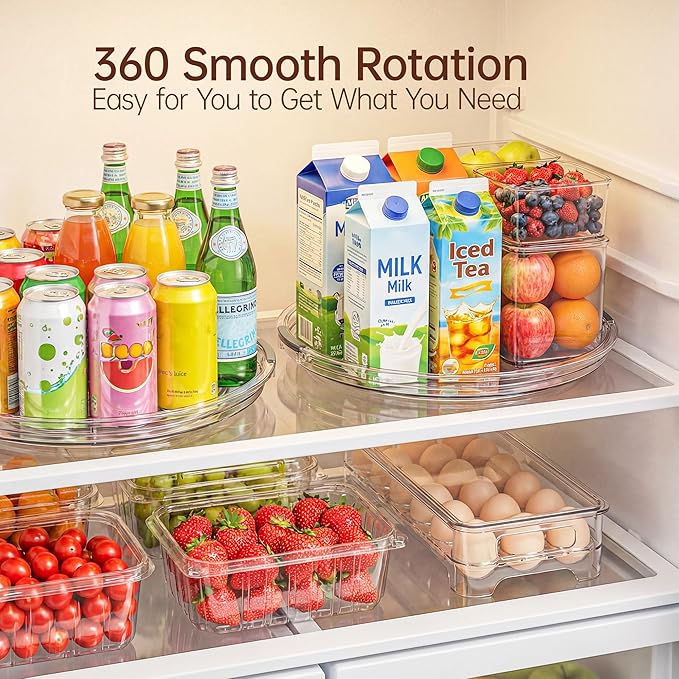 LAMU 12 Inch Lazy Susan Turntable, 360° Rotating Organizer Storage for Cabinet & Table Top, Pantry, Fridge, Bathroom, 2 Pack Clear Spice Rack, Kitchen Storage Tray for Medicine & Countertop