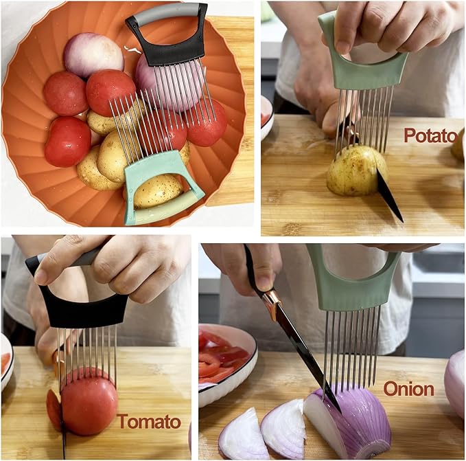 Onion Holder for Slicing Tomato Slice Holder Kitchen Chopper Assistant Tool,Vegetable Cutter with Protective Cover for Lemon,Potato,Egg,Food Slice Assistant,Kitchen Tool Gifts for Mom Grandma Women