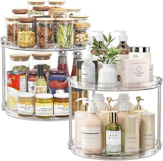 LAMU 2Pack 2 Tier Lazy Susan Organizer 12 inch Large Lazy Susan Turntable Rotating Spice Rack Organization for Cabinet, Kitchen, Pantry, Countertop