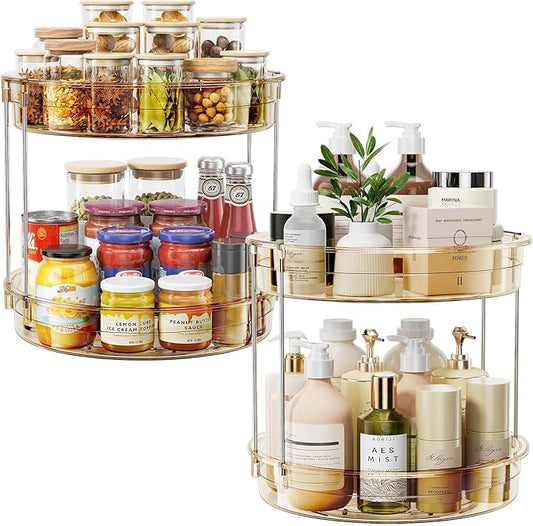 2 Pack 2 Tier Lazy Susan Turntable Organizer 12'' Rotating Spice Rack