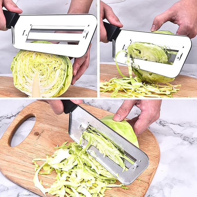 Stainless Steel Vegetable Cutter, Cabbage Shredder, Upgraded Double-Layer Slicer for Sauerkraut, Kitchen Knife with Sharp Blades for Slicing, Grating & Shredding (1 Pcs-Black-Red)