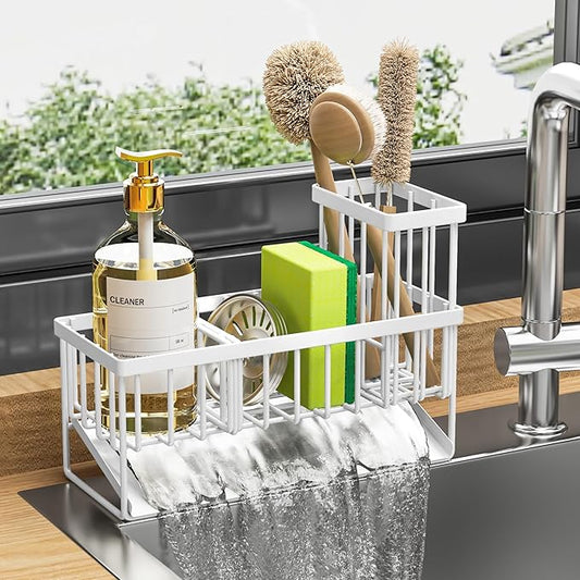 Cisily Sink Caddy Sponge Holder, Stainless Steel Rustproof, High Brush Holder