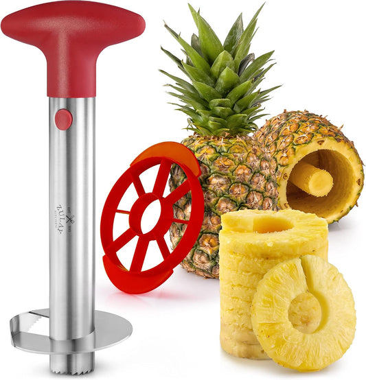 Stainless Steel Pineapple Corer & Slicer – Heavy Duty Pineapple Cutter & Eye Removal Tool – Effortless Core Remover Tool with Sharp Reinforced Blade & Ergonomic Handle - Red