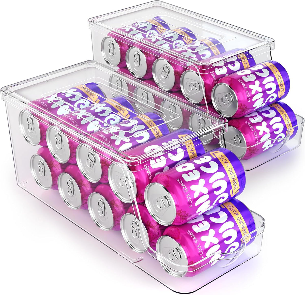 Soda Can Dispenser for Refrigerator with Lids, Stackable, 2 Pack