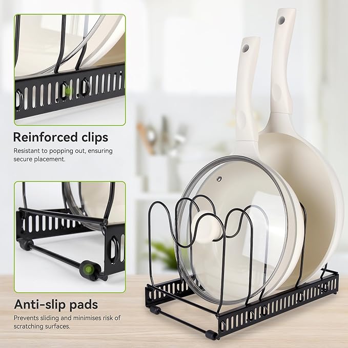 Fyvva Pots and Pans Organizer under Cabinet, Expandable 11.81''-22.83'' Pot and Pan Organizer, Pot Lid Organizer with 14 Adjustable Dividers for Lids, Baking Trays, Skillets (Black, 14 Dividers-A)
