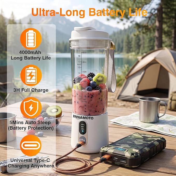 Portable Personal Size Blender for Smoothies - Cordless Mini Blender With Powerful Blending, 20oz BPA-Free Juice Cup With Leak-proof Travel Lid, Type-C Rechargeable, Freshly Squeezed in Gym/Picnic