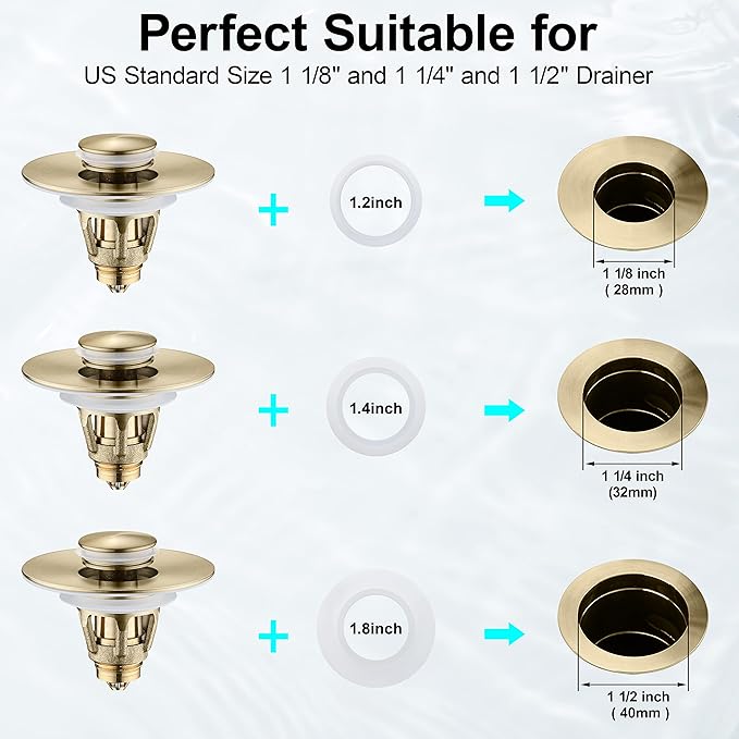 Universal Bathroom Sink Stopper - Bounce Wash Basin Drain Filter, Stainless Steel Pop Up Drain Stopper, Bullet Core Push Type Sink Stopper, Sink Drain Plug with Anti-Clogging Strainer, Brushed Gold1