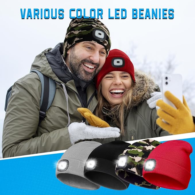 Beanie Hats with Light, USB Rechargeable LED Hand Free Headlamp, Ideal for Camping, Hiking, Fathers Day Dad Gifts, Birthday Gifts for Husband, Dad, Men, 1 Pack, Camouflage