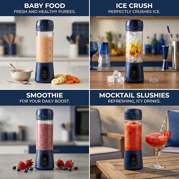 BLENDi Pro+ Portable Blender (17.5oz, Navy Blue) – Powerful Ice Crushing 120W Motor, USB-C Rechargeable, Cordless Personal Blender Smoothies & Shakes – BPA-Free, Self-Cleaning, Travel-Friendly
