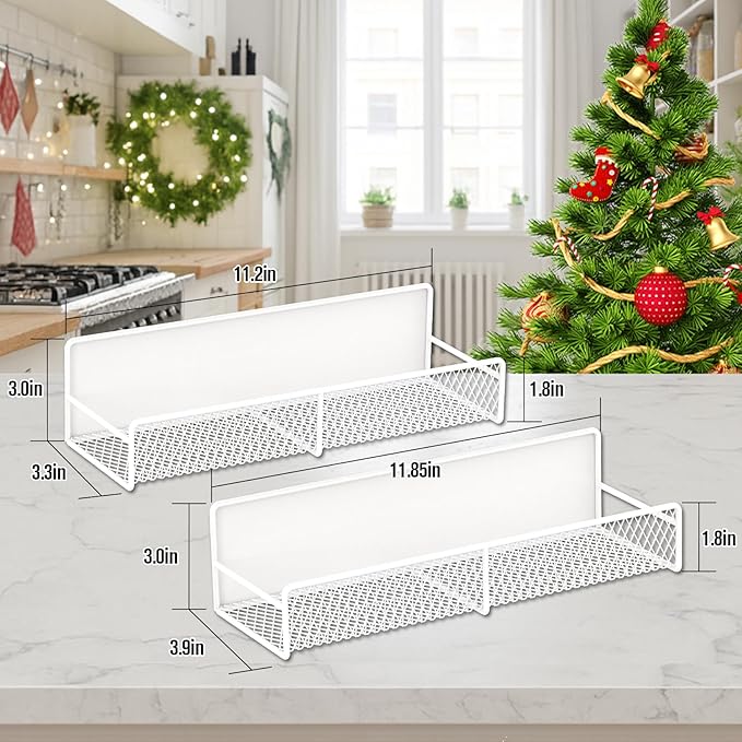 Magnetic Spice Rack for Refrigerator, 2 Pack Magnetic Shelf for Fridge with 4 Hooks, Black Magnetic Shelves, Organization and Storage Kitchen, Magnet Shelf for Fridge, Cabinet Organization