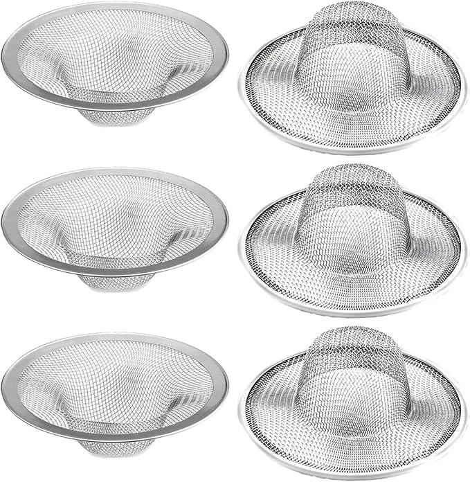 6 pcs Heavy Duty Stainless Steel Slop Basket Filter Trap, 2.75" Top / 1" Mesh Metal Sink Strainer,Perfect for Kitchen Sink/Bathroom Bathtub RV Wash Basin Floor Drain Balcony Drain Hole