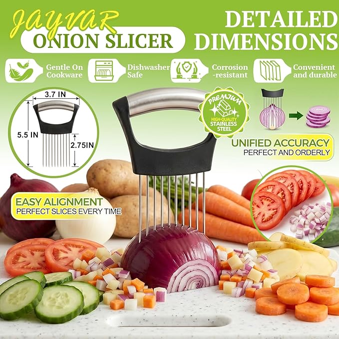 Hendiy Onion Holder for Slicing and Large Crinkle Cutter French Fry Cutter, Onion Slicer Veggie Chopper, Tomato Slicers Potato Wavy Chopper, Kitchen Food Slicer（One Onion Slicers & One Potato Cutter）