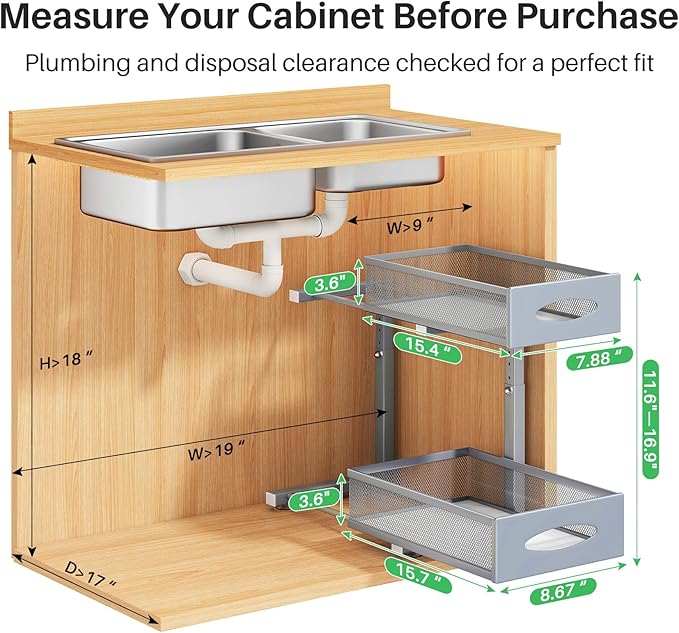 2 Pack Under Sink Organizer, Grey