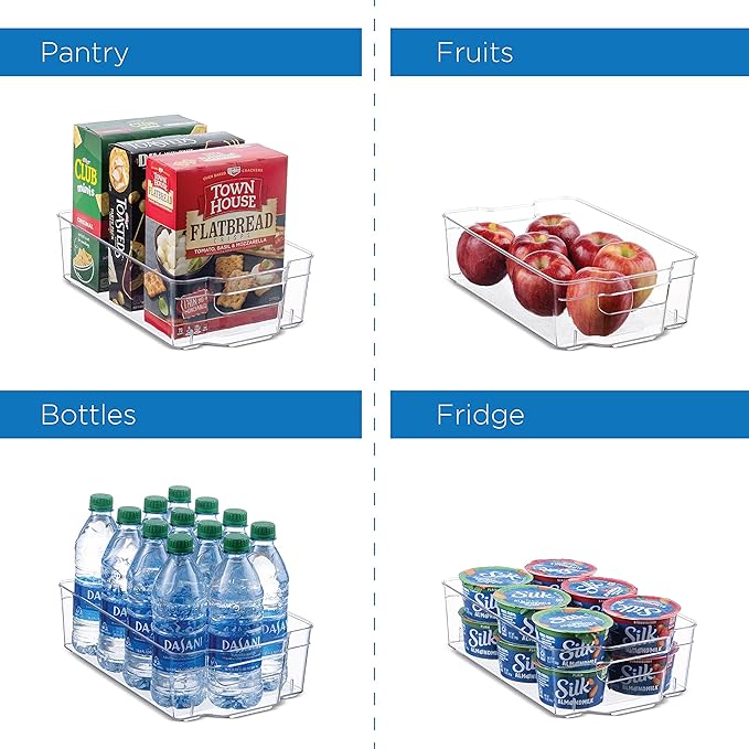 Set Of 10 Refrigerator Organizer Bins - 5 Wide and 5 Narrow Stackable Fridge Organizers for Freezer, Kitchen, Countertops, Cabinets - Clear Plastic Pantry Storage Rack