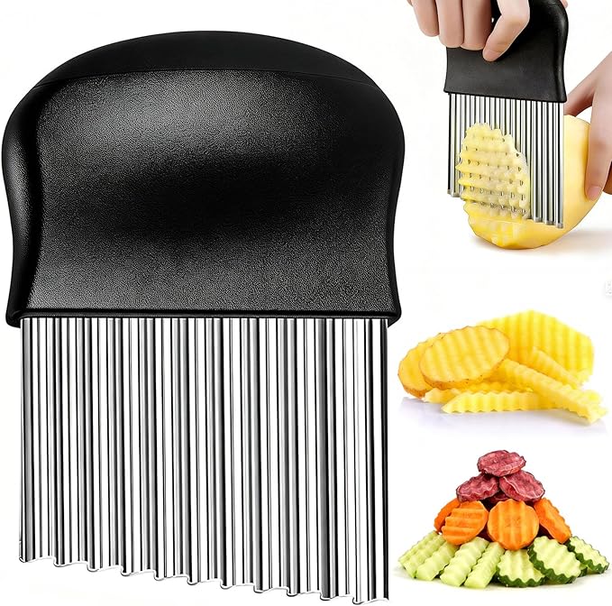 JAYVAR Crinkle Cutter, French Fry Cutter for Potatoes Stainless Steel Potato Carrot Chip Vegetable Crinkle Wavy Slicer