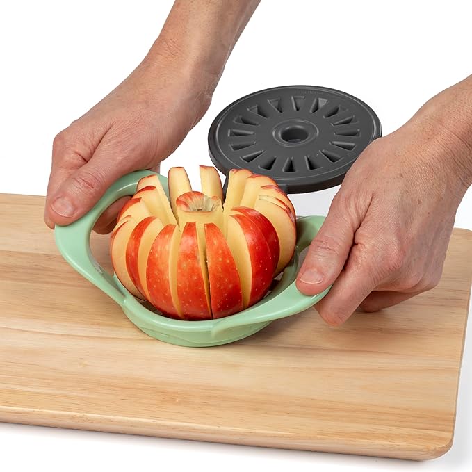 PrepWorks by Progressive Dishwasher Safe 16-Slice Thin Apple Slicer and Corer with Attached Safety Cover (Pistachio)