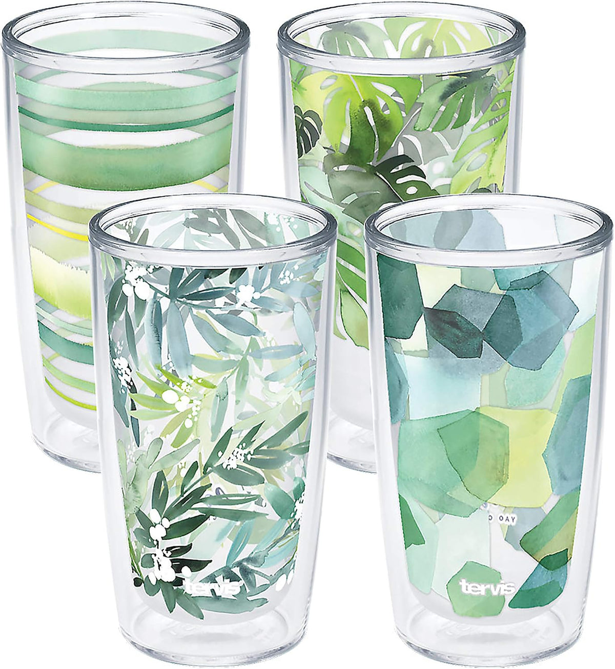 Yao Cheng Green Crystal Made in USA Double Walled Insulated Tumbler Travel Cup Keeps Drinks Cold & Hot, 16oz 4pk, Green Collection