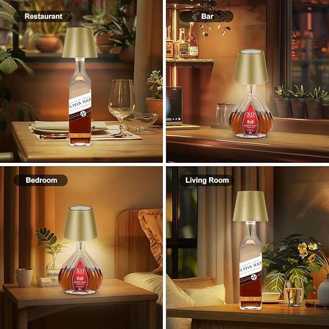 Wireless Bottle Lamp, 2024 New 3 Color Rechargeable Wine Bottle Lights for Bars Restaurants (Yellow, 1PC)
