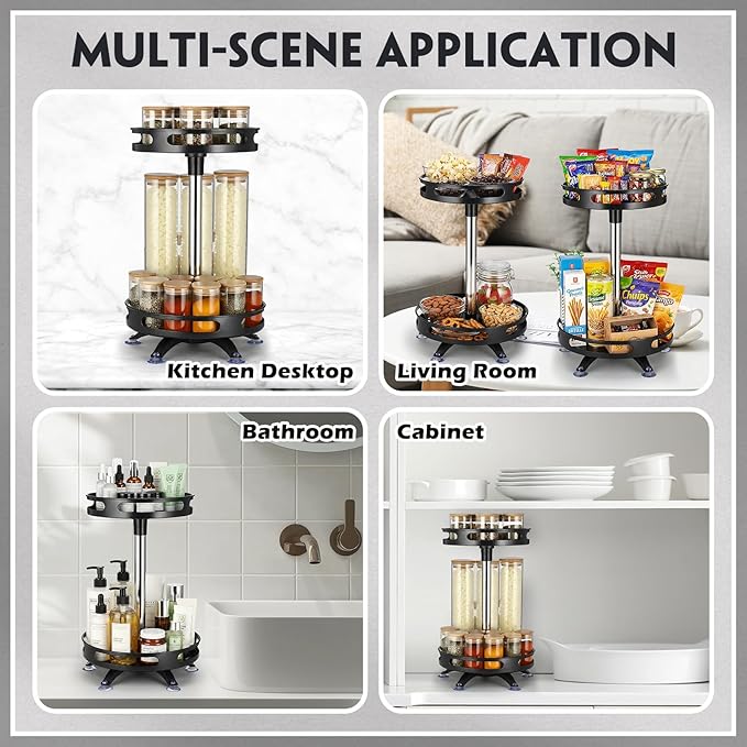 AceOrbit 3 Pack Lazy Susan Organizer 2 Tier, 10 Inch Metal Rotating Lazy Susan Turntable Spice Rack for Cabinet, Metal Seasoning Organizer for Pantry Table Kitchen Storage, Compact and Versatile