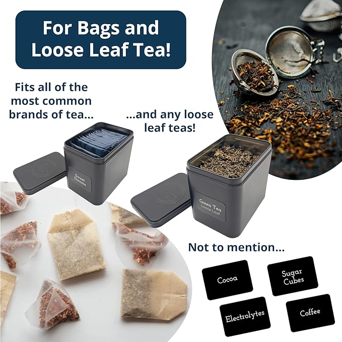 AllSpice Tea Organizer Rack with 9 Tins & 160 Magnetic Labels – Perfect for Bagged & Loose Leaf Tea Organization - Cherry