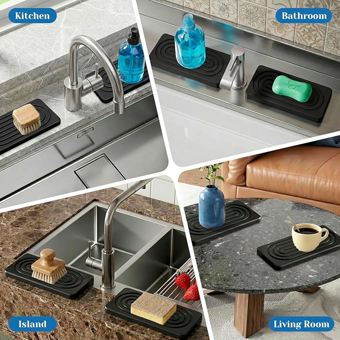 Stone Drying Tray, Water Absorbing Stone Tray, Natural Diatomaceous Earth Stone Sink Mat, Instant Dry Sink Coasters, Kitchen Sponge Hand Soap Holder, Quick Dry, Ease Cleaning