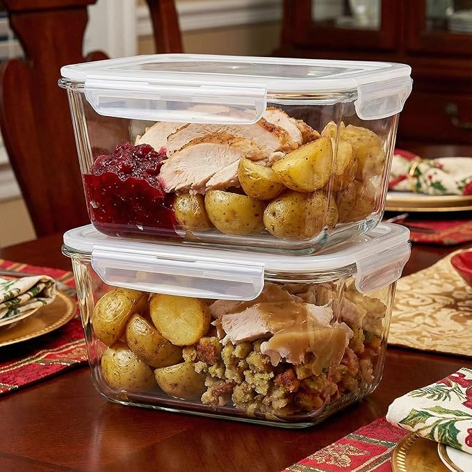 2 Pack Large Glass Food Storage Containers with Lids 85oz/10.5cup Big Airtight Storage Containers for Rotisserie Chicken Meal Prep Leftovers