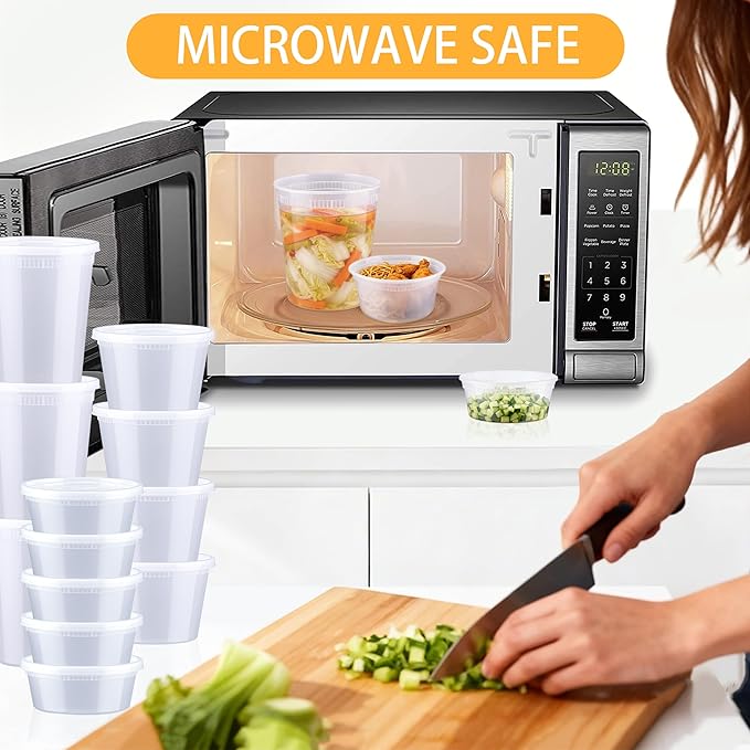 BYSNOW 60 Sets Deli Containers with Lids, 32/16/8 oz X 20 Set Each, Leak-Proof & BPA Free Airtight Stackable Takeout Plastic Food Storage Containers, Freezer/Microwave/Dishwasher Safe