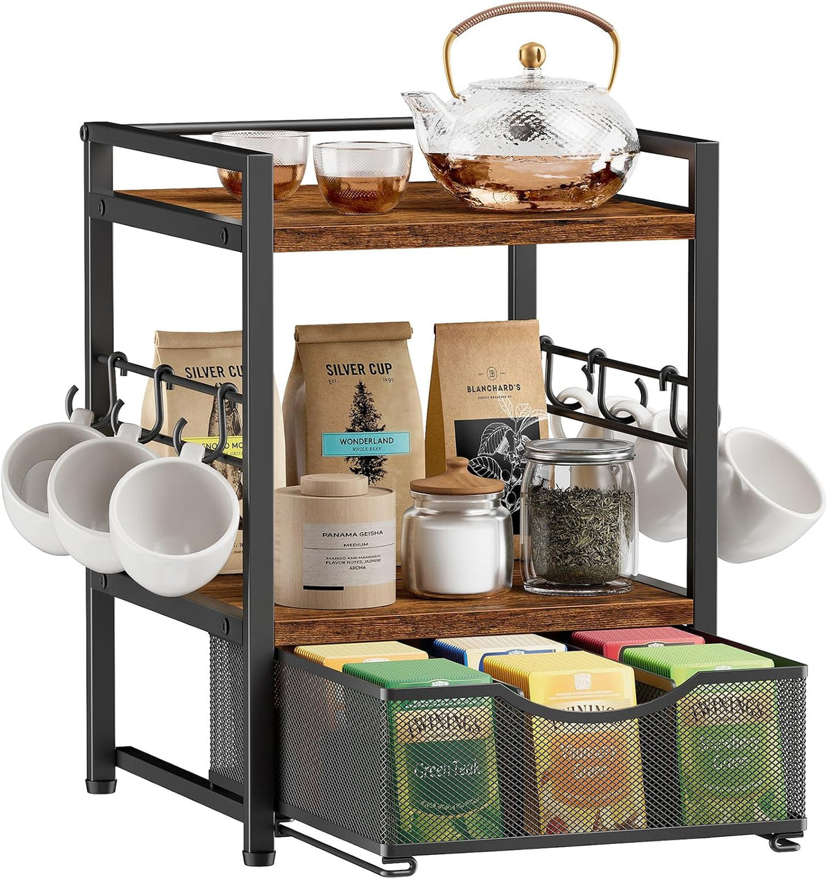 3-Tier Tea Bag Organizer with Drawer for Countertop