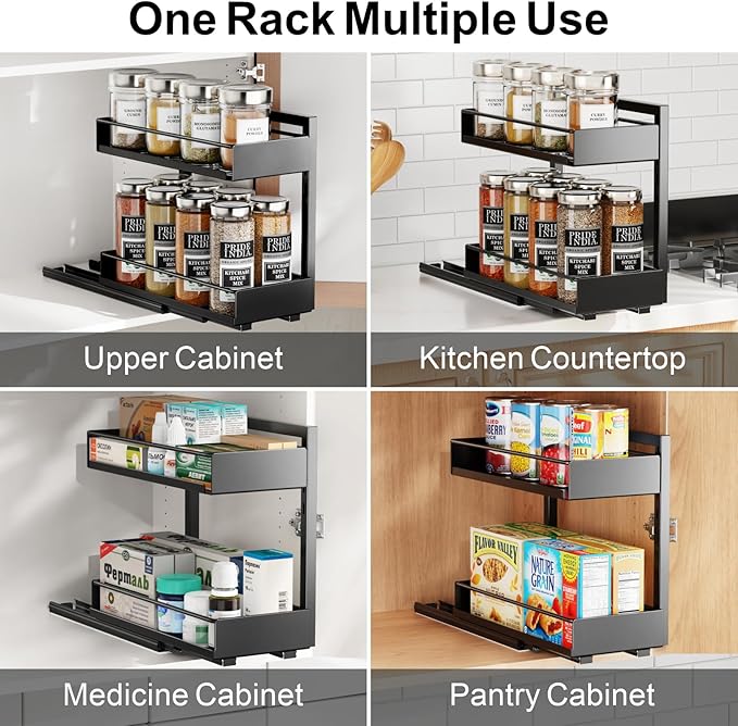 iSPECLE Spice Racks for Inside Cabinet - Peel and Stick No-Drill Vertical Spice Racks for Inside Cabinet Easy Access No Digging, Adjustable Height for 4oz to 8oz Spice Jars, For Kitchen Pantry Cabinet