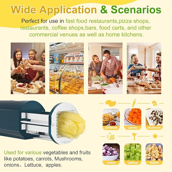 SIXRARI Electric French Fry Cutter, Automatic Potato Cutter Stainless Steel with 1/2 & 3/8 Inch Blade, Commercial and Household Potato Slicer, Vegetable Cutter, Use for Carrot Apple