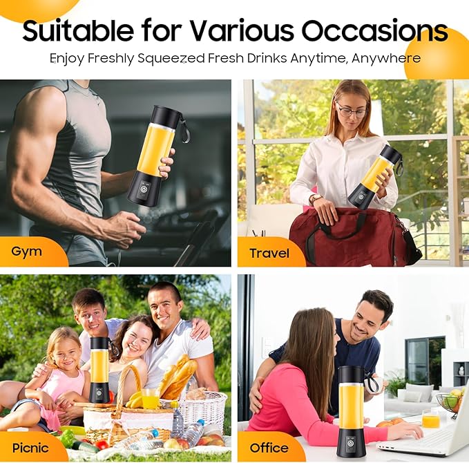 Portable Personal Size Mini Blender - 2026 Upgraded Cordless Blender for Smoothies & Shakes, Type-C Rechargeable, 380Ml Traveling BAP Free Cup for Sports/Home, 20000Rpm/Min Speed