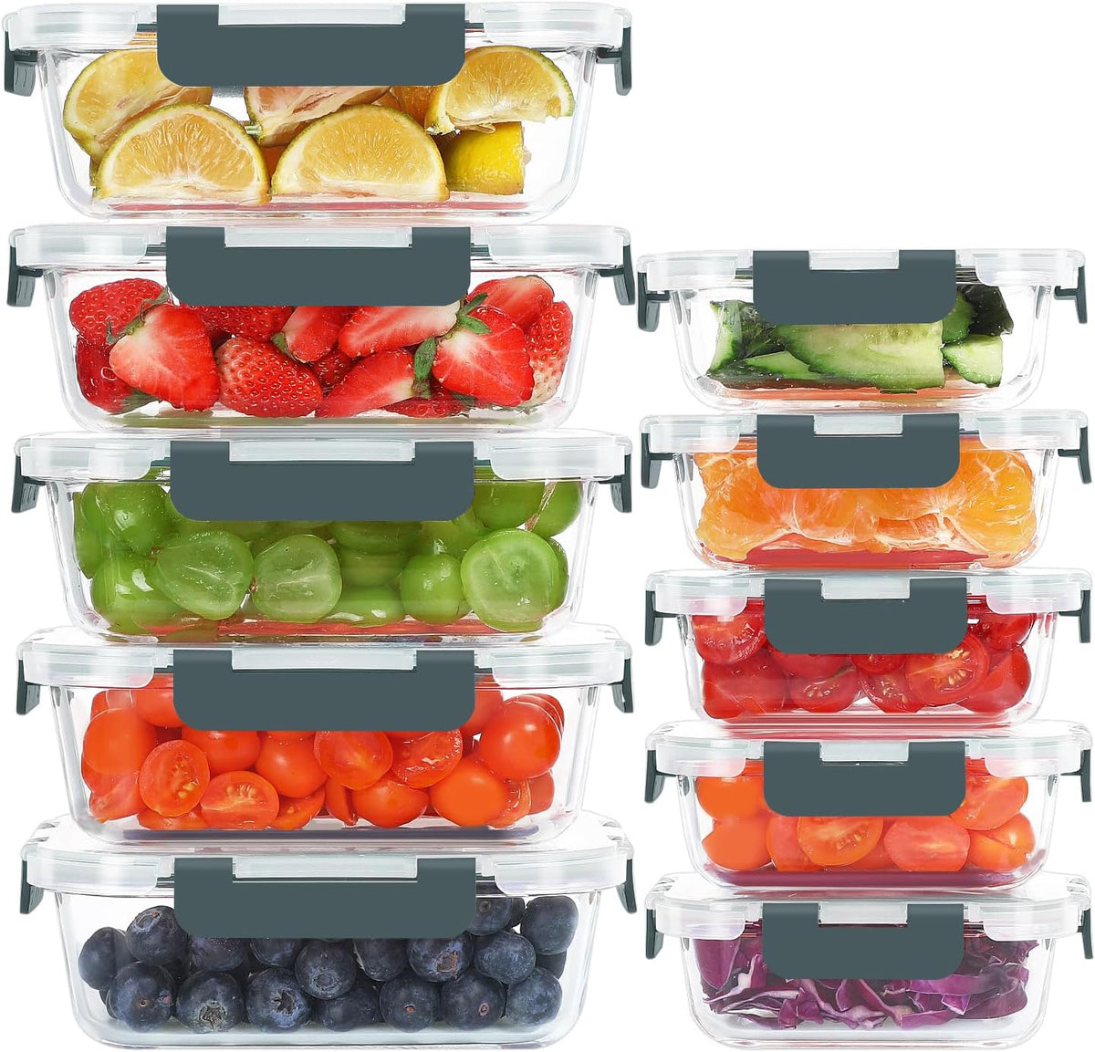 10 Pack Glass Food Storage Containers with Lids