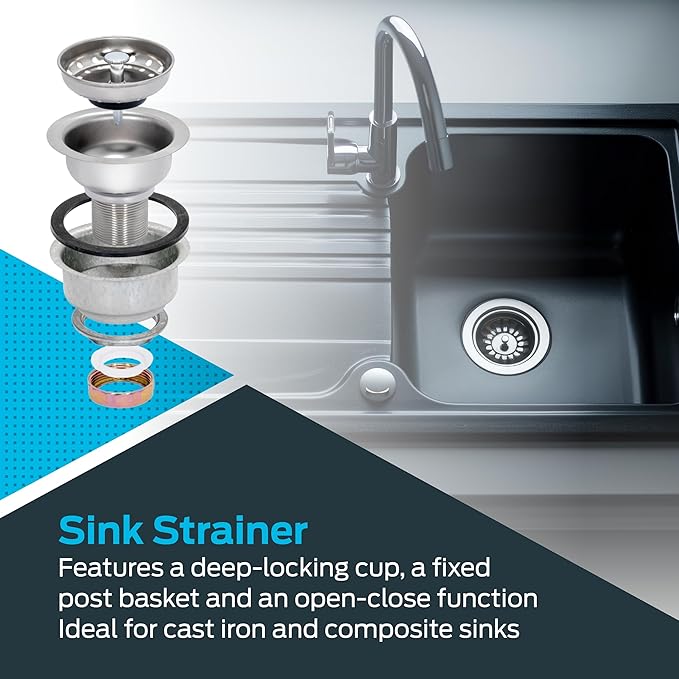 EZ-FLO Double Cup Kitchen Sink Drain Assembly, Sink Strainer fits 3-1/2 inch to 4 inch Opening, 1-7/8 inch Extended Shank, Stainless Steel, 30019