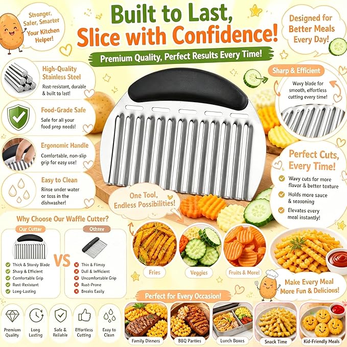 Hendiy Onion Holder for Slicing and Large Crinkle Cutter French Fry Cutter, Onion Slicer Veggie Chopper, Tomato Slicers Potato Wavy Chopper, Kitchen Food Slicer（One Onion Slicers & One Potato Cutter）