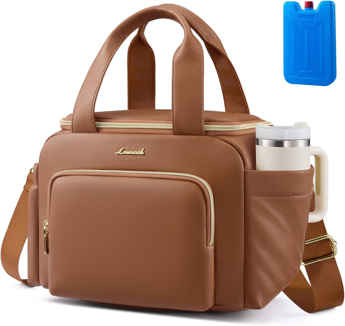 Insulated Lunch Bag for Women, PU leather Lunch Box with Shoulder Strap, Wide Opening Adult Large Lunch bags for Work Picnic Beach Family Camping Outdoor Teacher